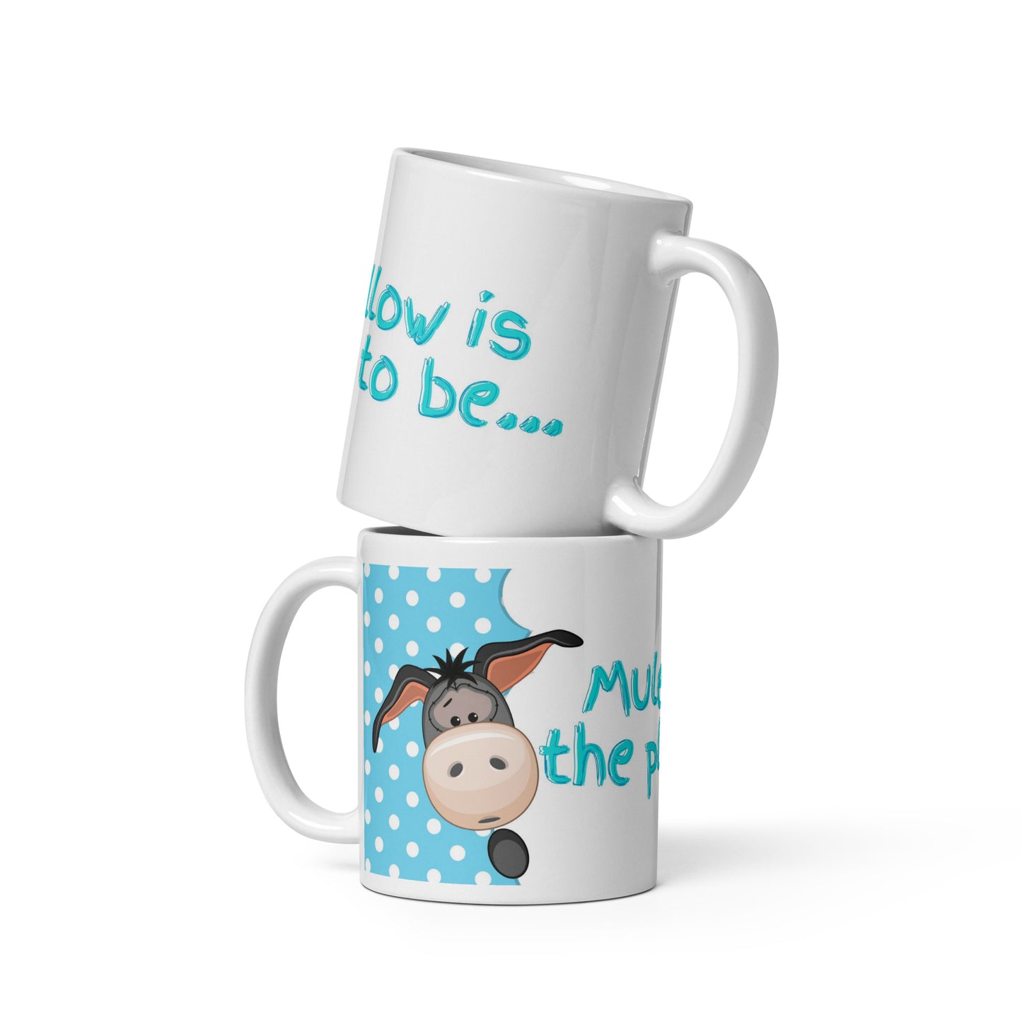 White glossy Samatha the Matchmaking donkey mug