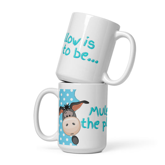 White glossy Samatha the Matchmaking donkey mug